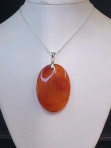 79.60ct Natural Red Onyx Agate Oval Pendant 24" Necklace