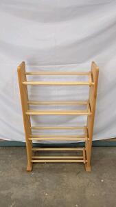 Freestanding Wooden Shoe Rack, 5-Tier, Light Natural Wood, Holds 10-15 Pairs.