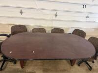8ft Elliptical Conference Table, Dark Wood, 6 Swivel Padded Office Armchairs - 3