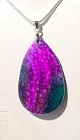 Natural Rainbow Dragon Vein Agate Necklace, Teardrop Gemstone, 24" Chain - 2