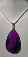 Natural Rainbow Dragon Vein Agate Necklace, Teardrop Gemstone, 24" Chain - 3