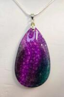 Natural Rainbow Dragon Vein Agate Necklace, Teardrop Gemstone, 24" Chain - 4