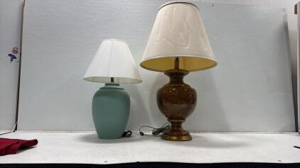 Pair of Table Lamps &ndash; Modern Teal Ceramic & Traditional Brown Brass-Accented, 22" & 30" Tall