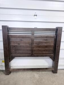 Rustic Wooden Headboard with Metal Accents, Queen/King Size, Dark Stained Finish