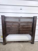 Rustic Wooden Headboard with Metal Accents, Queen/King Size, Dark Stained Finish