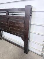 Rustic Wooden Headboard with Metal Accents, Queen/King Size, Dark Stained Finish - 3