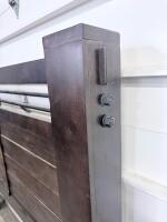 Rustic Wooden Headboard with Metal Accents, Queen/King Size, Dark Stained Finish - 4