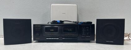 Optimus Dual Cassette Deck Stereo System with Realistic Speakers, Philips Accessory(tested)
