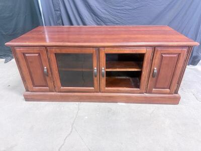 60" Wooden TV Stand Entertainment Center, 4 Doors (2 Glass), Reddish-Brown Finish