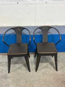 Pair of Tolix-Style Industrial Metal Arm Chairs, Black/Bronze Finish, Stackable Caf&eacute; Seating