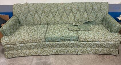 Vintage 3-Seat Upholstered Sofa with Tufted Back and Skirted Base 85.5 lenght