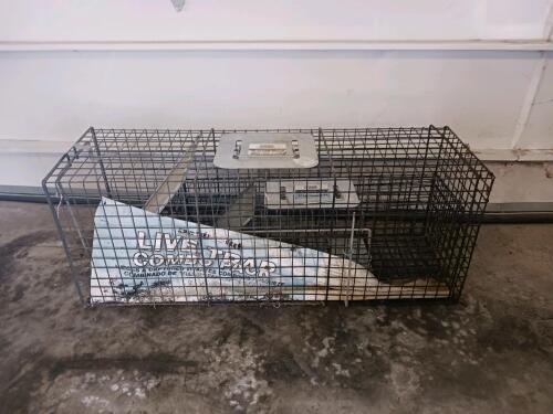 Live Animal Trap, Approx. 32.5"x11"x12.5", Galvanized Wire Mesh, Spring-Loaded Door