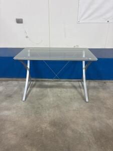 Modern Glass Top Desk with Silver Metal Frame, Tempered Glass 48inLx28inDx30inH