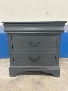 Gray 2-Drawer Nightstand with Metal Handles, MDF Wood