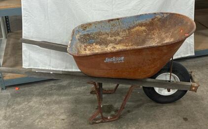 Jackson Single-Wheel 6 Cu. Ft. Steel Tray Wheelbarrow, Wood Handles, Pneumatic Tire