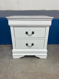 White 2-Drawer Nightstand, Engineered Wood, 24"x22"x16", Metal Handles