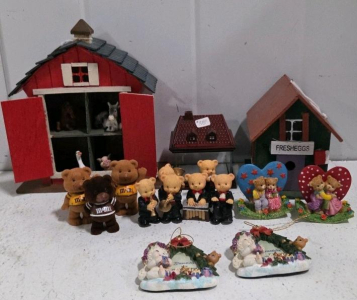 Assorted Bear Figurine & Decor Collection: Dreamcicles, M&Ms, Barn, Couples, Ornaments, 18 pcs