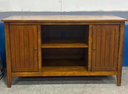 Wooden TV Stand / Media Console with Paneled Doors and Open Shelves(26inH, 46inW, 20inD)