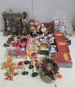 Vintage Articulated Teddy Bear Ornaments and Santa with Globe Ornament