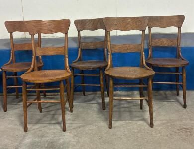 Set of 5 Vintage Oak Ladder-Back Farmhouse Dining Chairs with Turned Legs
