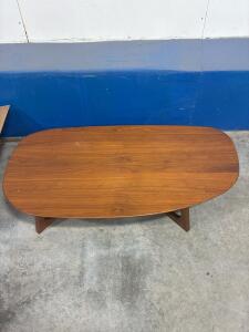 Mid-Century Modern Walnut Oval Coffee Table, 54" x 28" x 12.5", Sculpted Legs