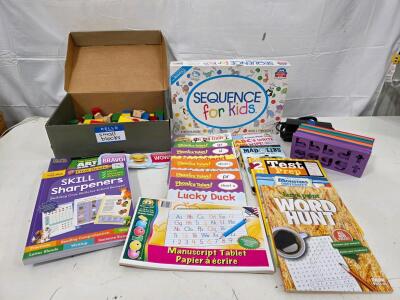 Pre-K&ndash;2nd Grade Learning Kit: Sequence Kids Game, Blocks, 8 Workbooks, Foam Stencils, Adapter
