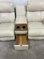 Beige Manual Reclining Loveseat with Console, Cup Holders, and Storage Drawer. L60inx30InDx39inH - 2
