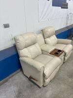 Beige Manual Reclining Loveseat with Console, Cup Holders, and Storage Drawer. L60inx30InDx39inH - 3