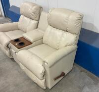 Beige Manual Reclining Loveseat with Console, Cup Holders, and Storage Drawer. L60inx30InDx39inH - 4