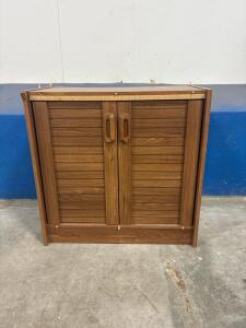 Freestanding Wooden Storage Cabinet with Louvered Doors and Internal Shelf L28in x 14inDx27.5H