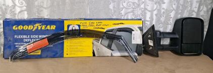 (1) Passenger Side (R) Side Mirror, Non Powered For 2012-2013 GMC / Chevrolet Sierra / Silverado 2500HD & (1) Goodyear Side Window Deflector Passenger Front (RF)