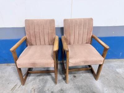 Pair of Vintage Upholstered Wood-Framed Guest Chairs with Vertical Channel Tufting