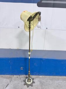 Antique Brass Floor Lamp with Marble Base and Fabric Shade, 61.5" Tall