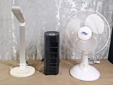 (2) Oscillating Desk Fans & (1) LED Desk Lamp