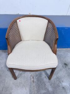Barrel Back Cane Accent Chair with Cream Upholstery and Wooden Frame