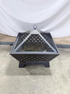 Square Steel Outdoor Fire Pit with Mesh Spark Screen and Lattice Design 30" x 30" x 24"