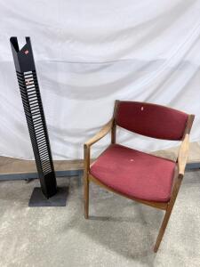 Mid Century Modern Wood Armchair, Burgundy Upholstery, Vintage 1960s, Minimalist Design