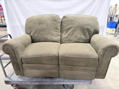 Olive Green Corduroy Loveseat, Rolled Arms, Removable Cushions, Approx. 64"x38"x36"