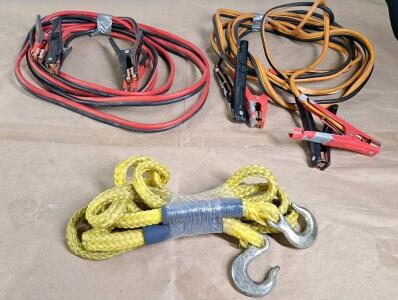 (2) Pair Of Jumper Cables & (1) 10-Foot Tow Rope