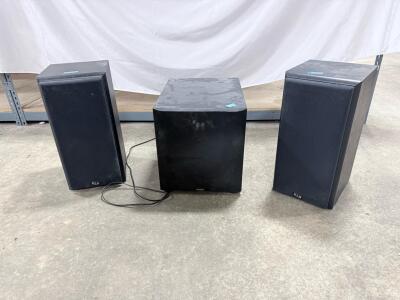 KLH 2.1 Speaker System &ndash; Two Tower Speakers and Subwoofer, Black Wood Grain Finish