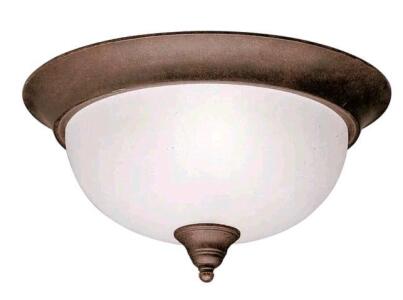 (1) Kichler Dover Ceiling Light,<br/>2-Light Flush Mount, Satin Etched Seeded Glass Tannery Bronze Finish, Model #8064TZ, 6.25" H x 13.25" DIA <br/>