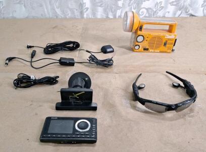 (1) SiriusXM Onyx Plus Satellite Radio Receiver Model SXPL1 (1) Pair Of Wireless Bluetooth Hands-Free Sunglasses & (1) Emergency Flashlight / Radio