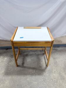 Children's Wooden Desk with White Top and Wooden Bar, Approx. 28"x20"x29", Natural Finish