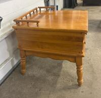 Colonial Style Wooden End Table with Spindle Gallery, 2 Drawers, Brass Hardware, Maple Finish 23inWx25inDx24.5H - 4
