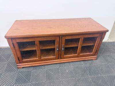 Classic Oak Media Console with Glass Doors, 48" Wide, Dual Shelves, TV Stand Cabinet