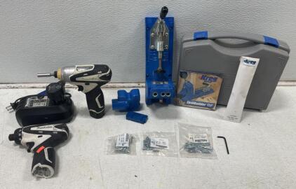 Kreg K4 Pocket-Hole Jig System w/ Case, Makita 10.8V Drill & Impact Driver Kit, Screws, Charger
