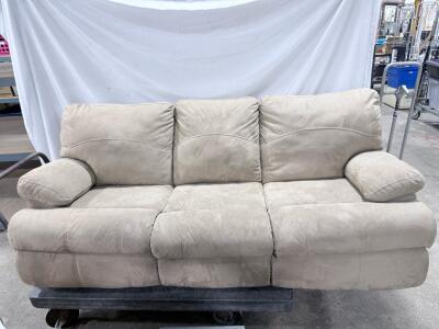 3-Seat Reclining Microfiber Sofa, Light Beige, Manual Recline, 84.5" x 38" x 40"