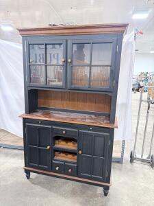 Wood & Glass Kitchen Hutch Cabinet, Black Finish, Wine Rack, 4 Doors, 3 Drawers, 78" Tall