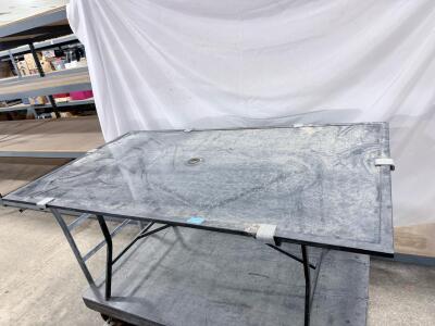 Rectangular Outdoor Patio Table, Glass Top, Metal Frame, 72"x40", with Umbrella Hole