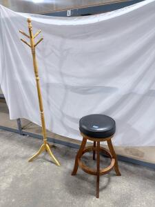 Wooden Bar Stool with Black Padded Seat, 30" Height, 220 lb Capacity